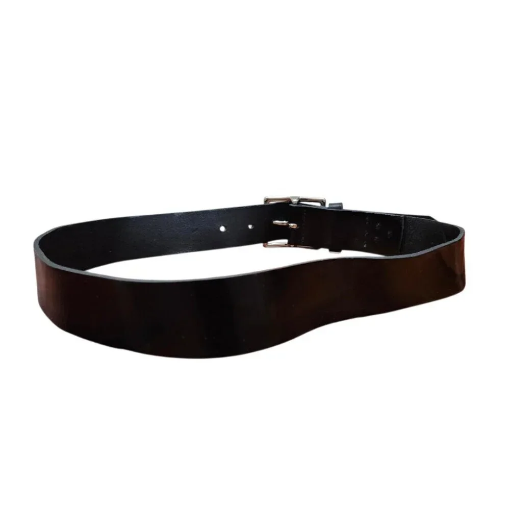 ZAPA Paris Black Leather Belt Size 80 / 32 Made in France Silver Buckle